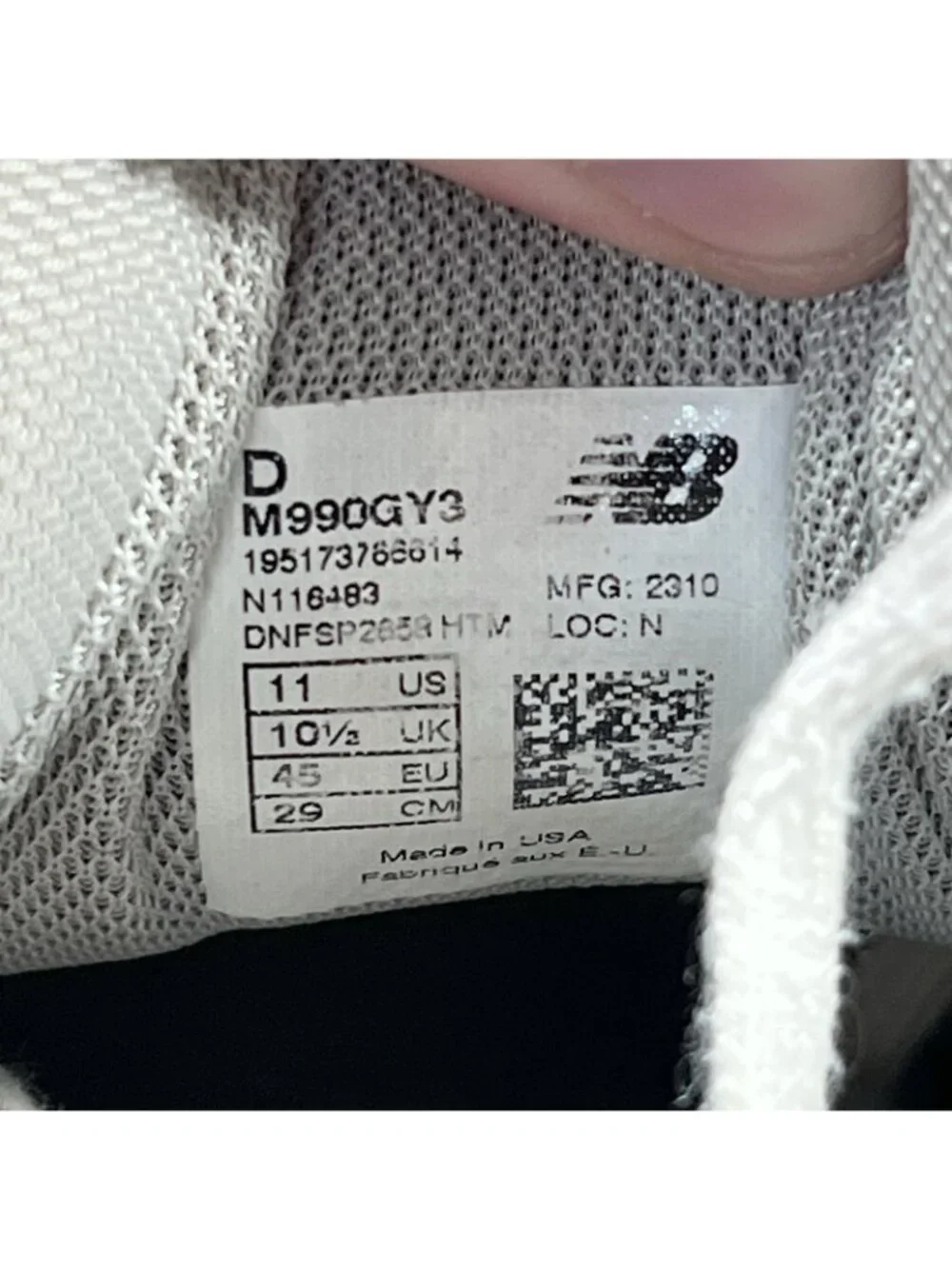 New Balance 990 Ｍ990GY3 Sneakers Gray US Men's Size 11 Walking Running Shoes